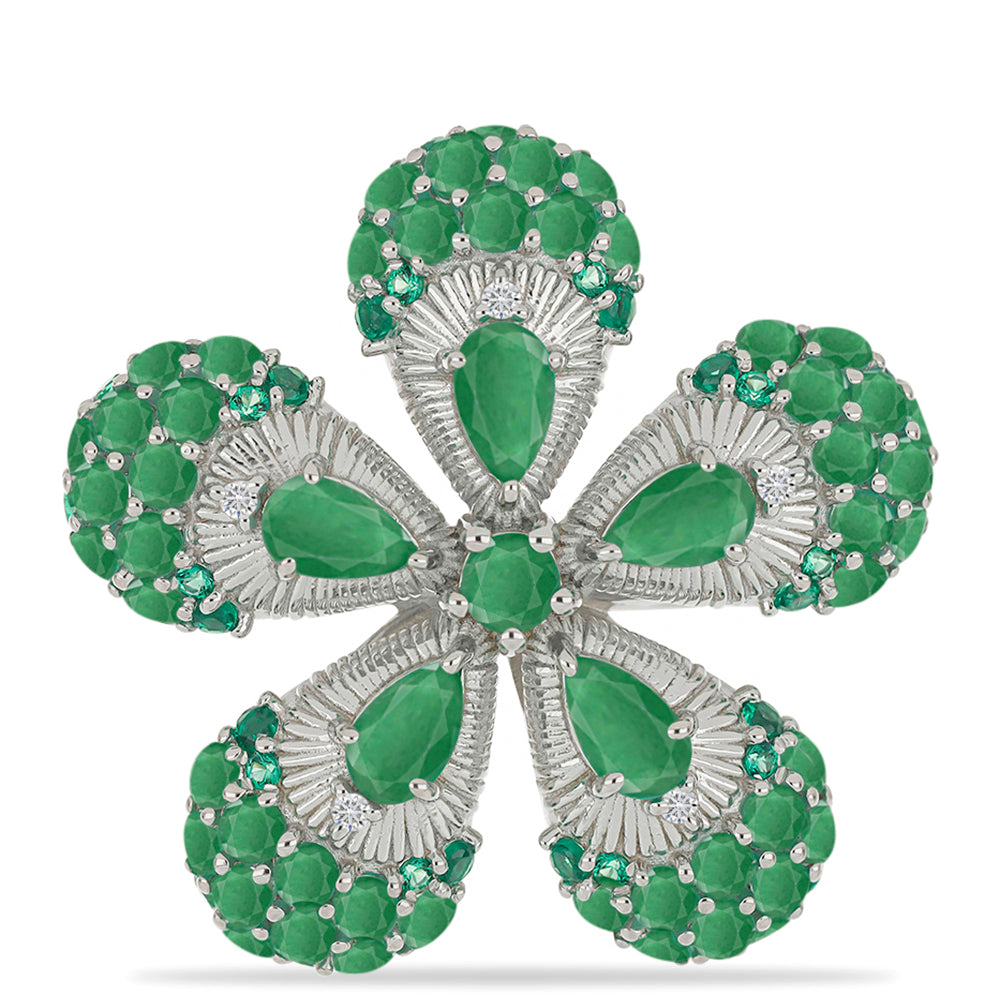 Strieborný Prsteň s Brazílskym Smaragdom a Bielym Diamantom 1 