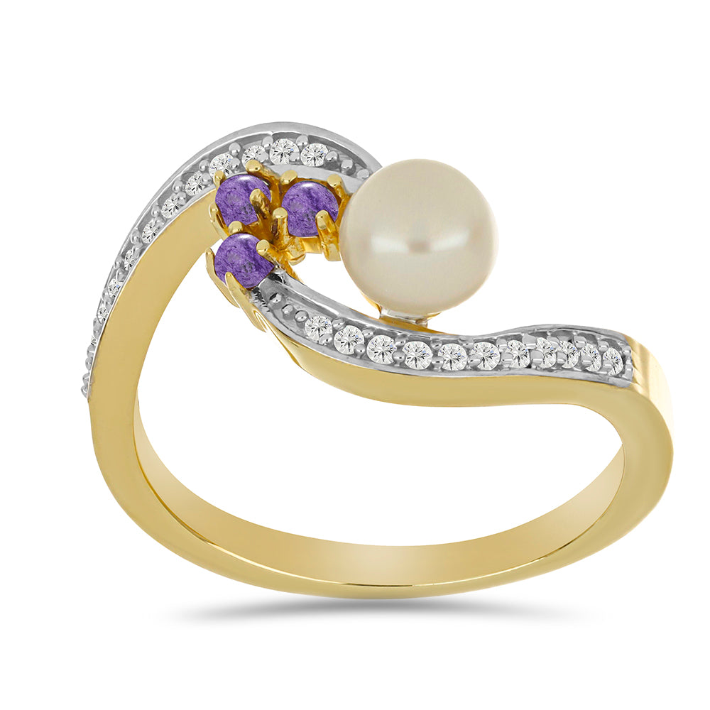 Pozlátený Strieborný Prsteň s Čaroitom a so Sladkovodnou Bielou Perlou 3 