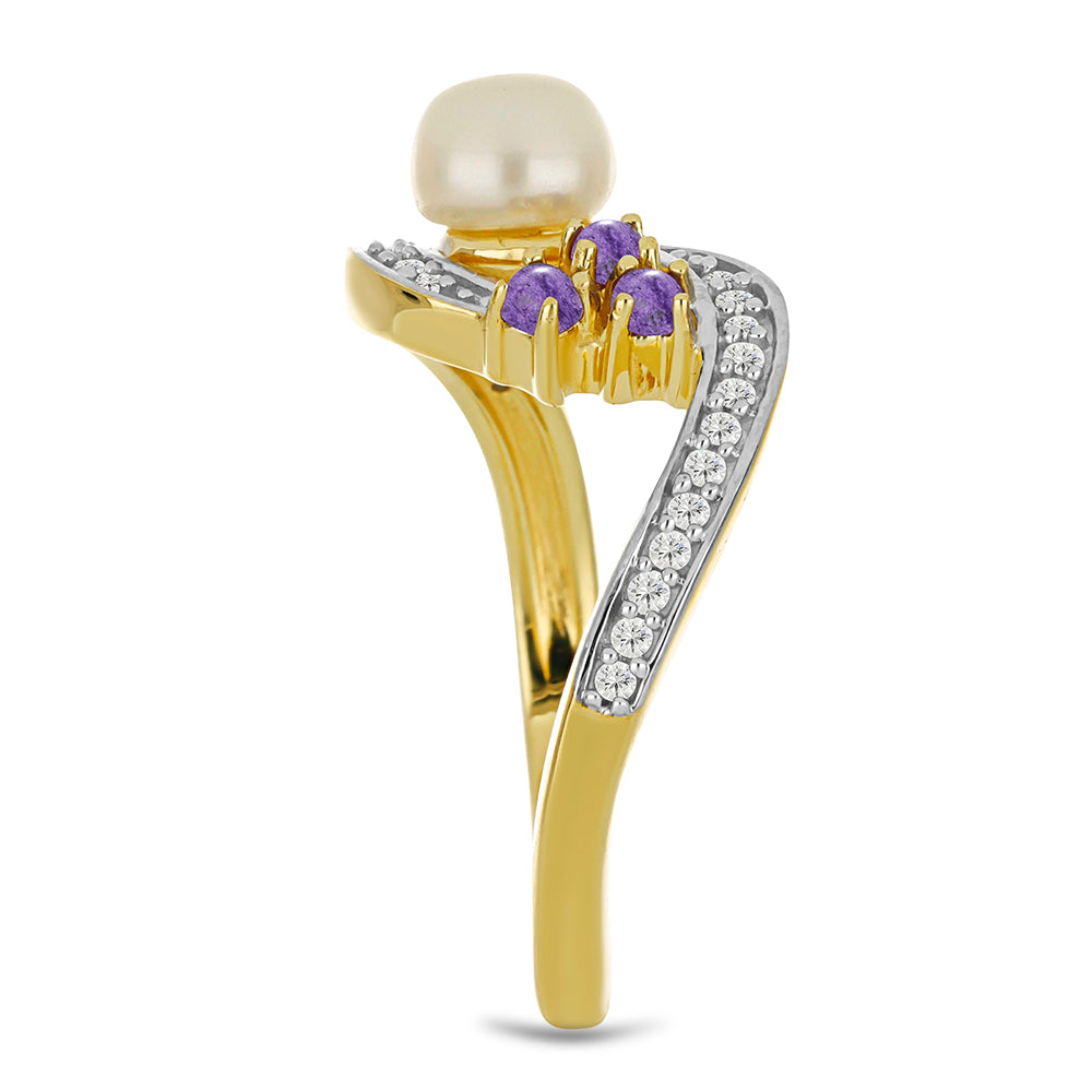 Pozlátený Strieborný Prsteň s Čaroitom a so Sladkovodnou Bielou Perlou 4 