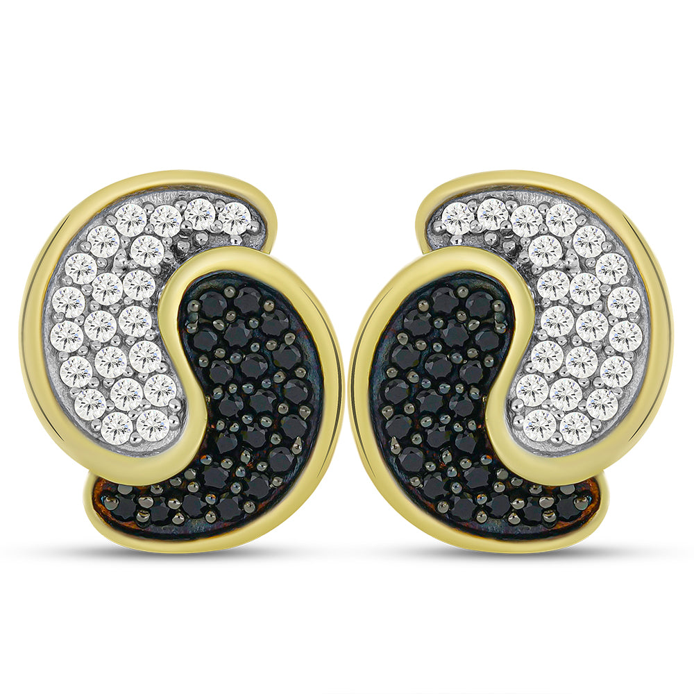 Pozlátené Strieborné Náušnice s Čiernym Spinelom a Bielym Topásom 3 