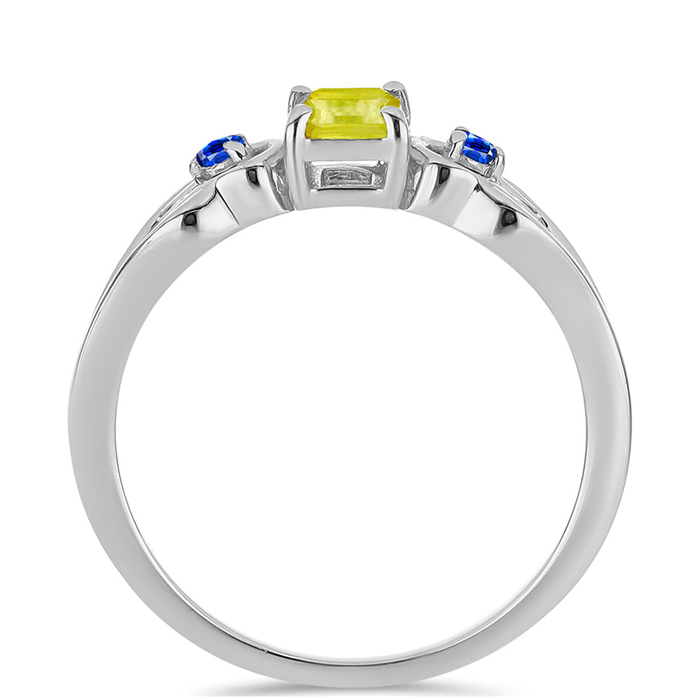 Strieborný Prsteň s so Žltým Zafírom a Austrálskym Modrým Zafírom 2 