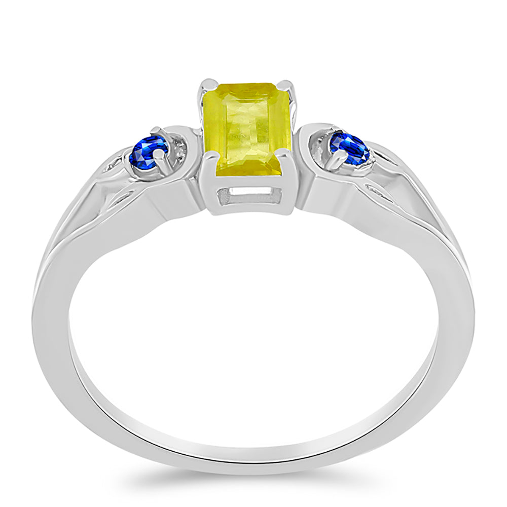 Strieborný Prsteň s so Žltým Zafírom a Austrálskym Modrým Zafírom
