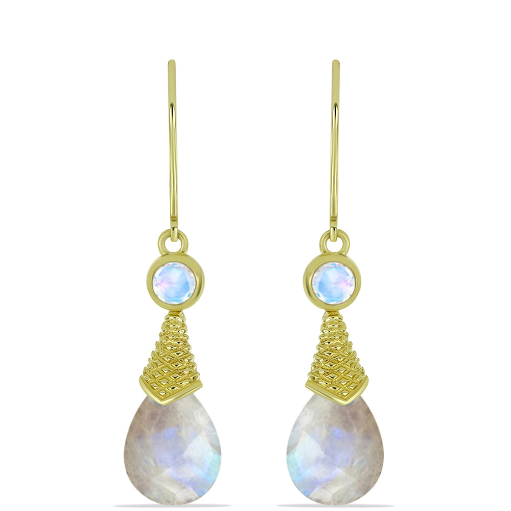 Pozlátené Strieborné Náušnice s Dúhovým Mesačným Kameňom 1 