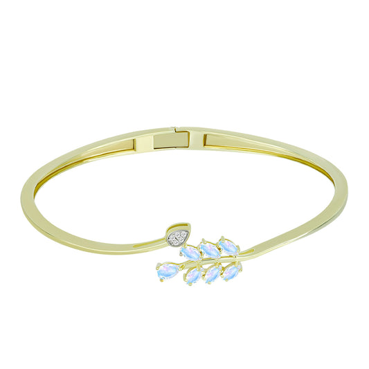 Pozlátený Strieborný Náramok s Dúhovým Mesačným Kameňom a Bielym Topásom