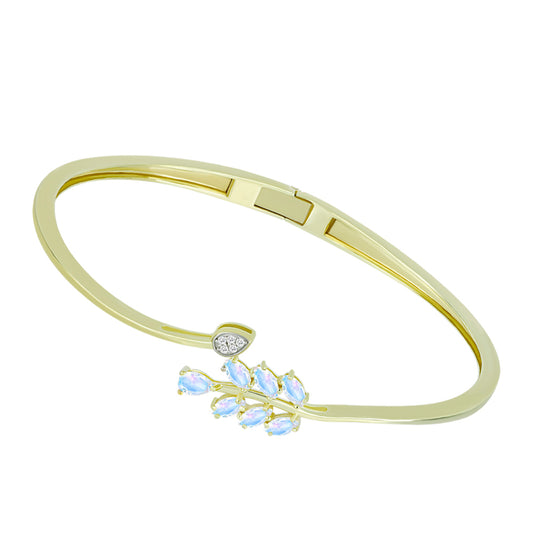 Pozlátený Strieborný Náramok s Dúhovým Mesačným Kameňom a Bielym Topásom