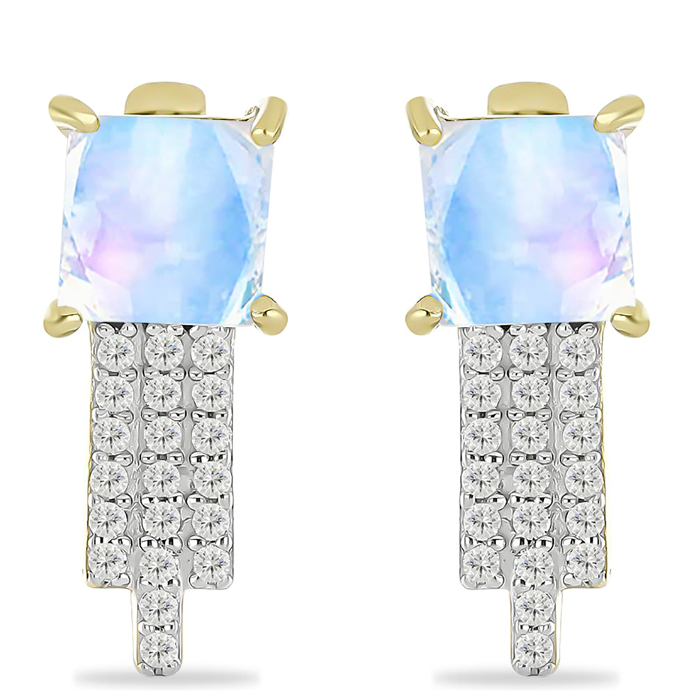 Pozlátené Strieborné Náušnice s Dúhovým Mesačným Kameňom a Bielym Topásom 1 