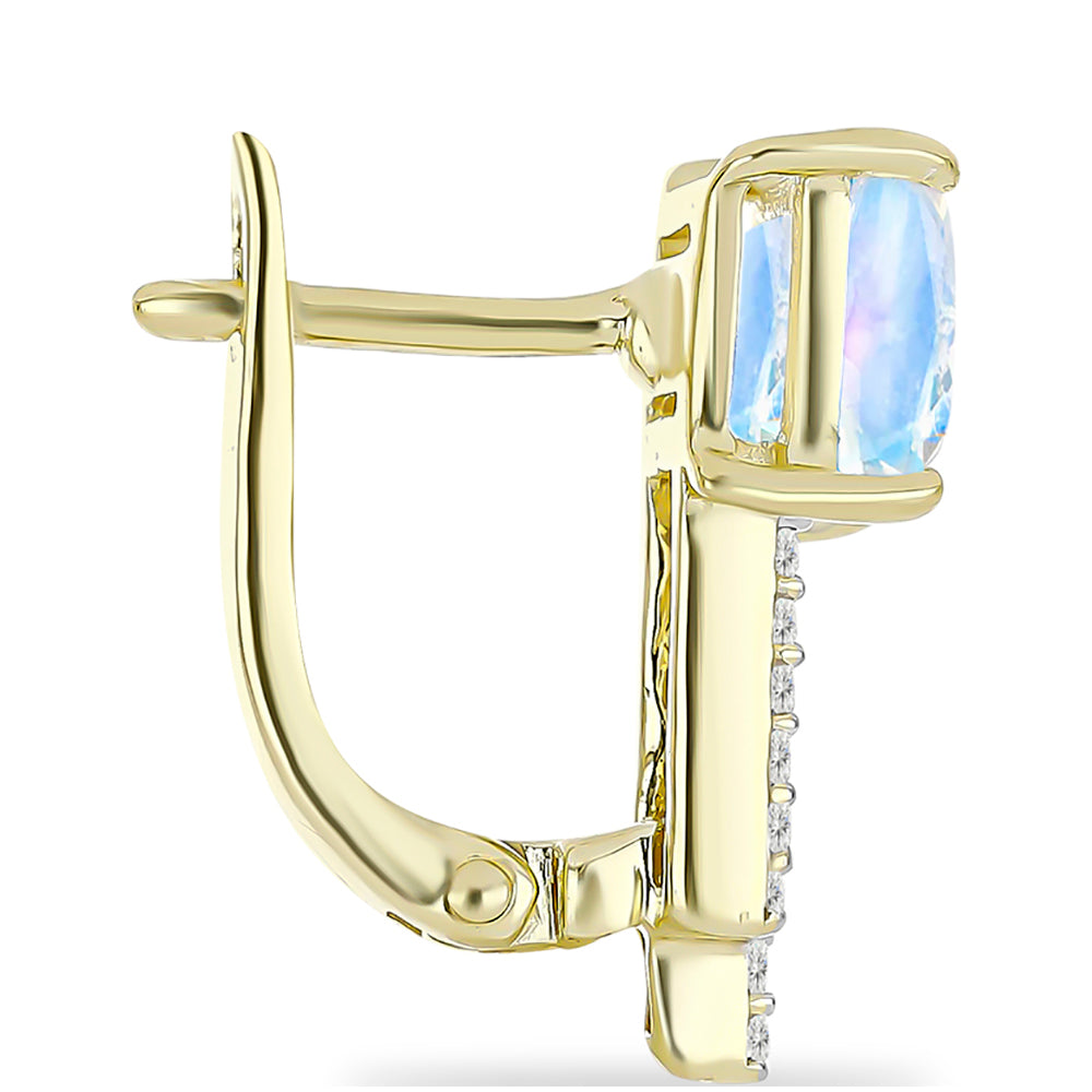 Pozlátené Strieborné Náušnice s Dúhovým Mesačným Kameňom a Bielym Topásom 2 