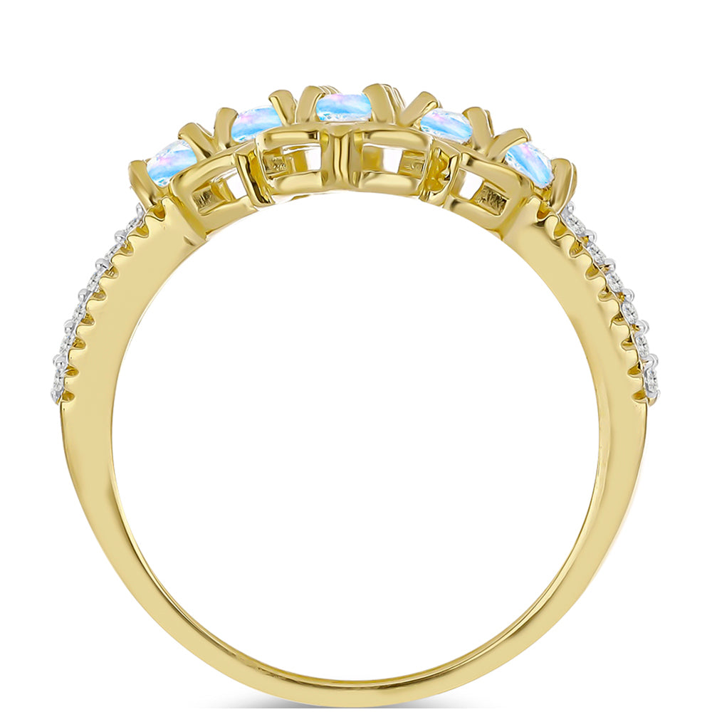 Pozlátený Strieborný Prsteň s Dúhovým Mesačným Kameňom a Bielym Topásom