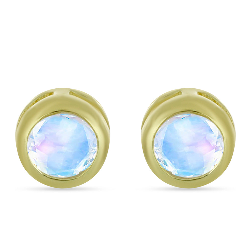Pozlátené Strieborné Náušnice s Dúhovým Mesačným Kameňom
