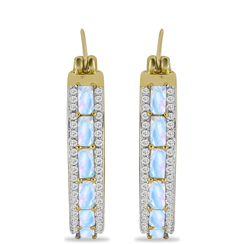 Pozlátené Strieborné Náušnice s Dúhovým Mesačným Kameňom a Bielym Topásom 1 