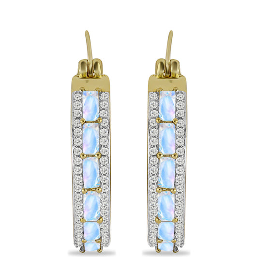 Pozlátené Strieborné Náušnice s Dúhovým Mesačným Kameňom a Bielym Topásom