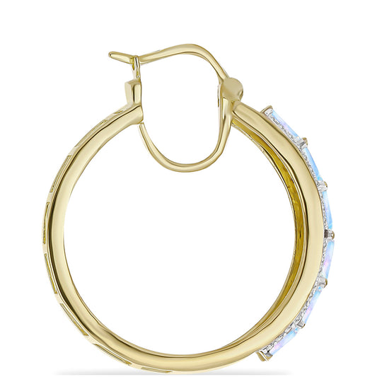 Pozlátené Strieborné Náušnice s Dúhovým Mesačným Kameňom a Bielym Topásom