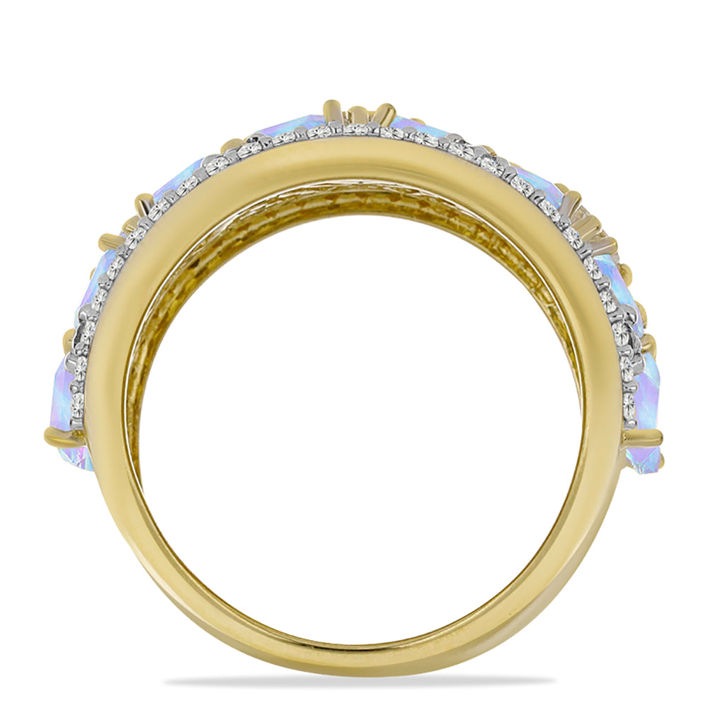 Pozlátený Strieborný Prsteň s Dúhovým Mesačným Kameňom a Bielym Topásom 2 