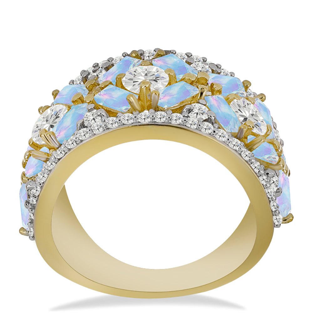 Pozlátený Strieborný Prsteň s Dúhovým Mesačným Kameňom a Bielym Topásom 3 