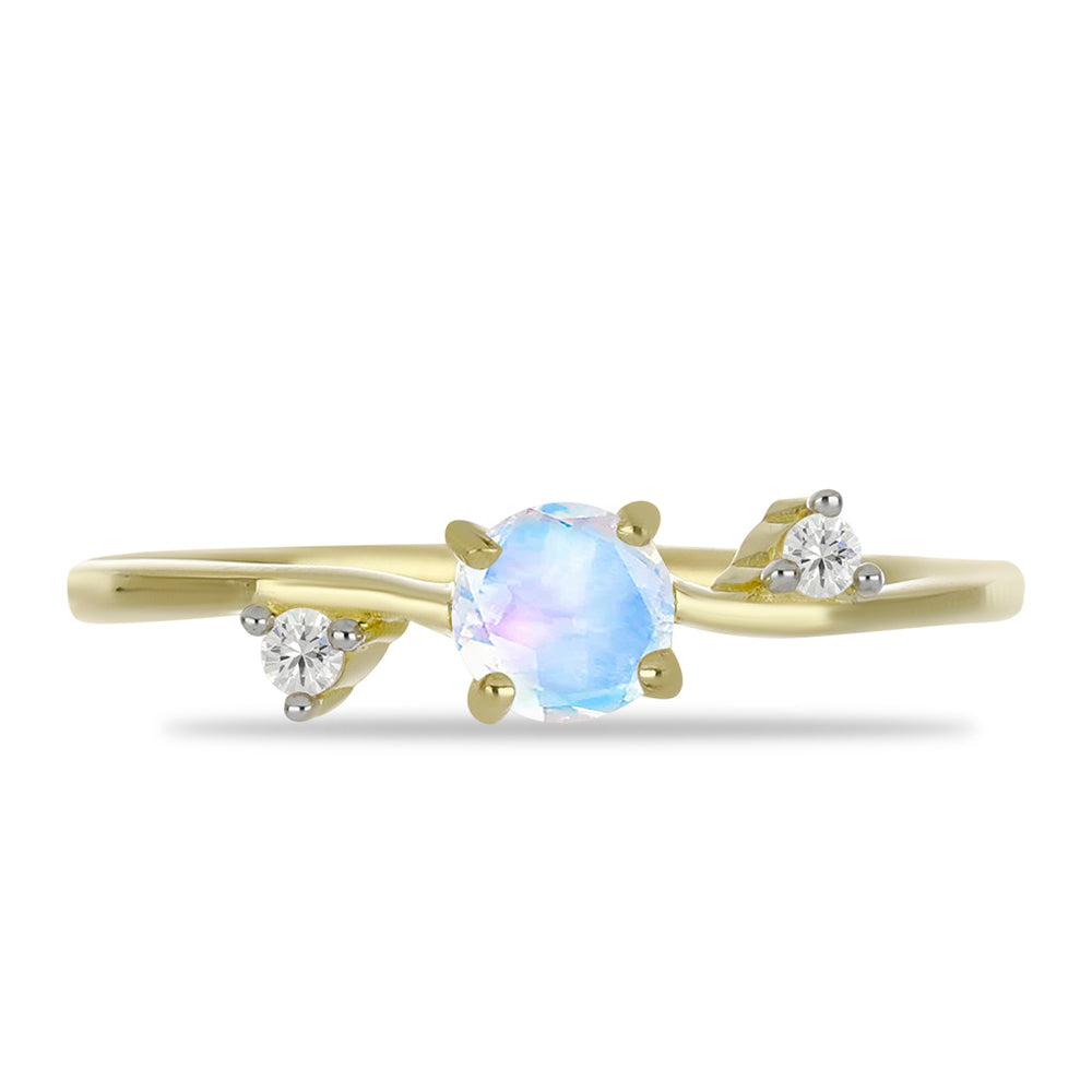 Pozlátený Strieborný Prsteň s Dúhovým Mesačným Kameňom a Bielym Topásom