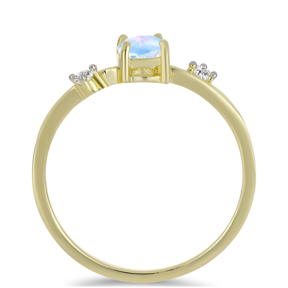 Pozlátený Strieborný Prsteň s Dúhovým Mesačným Kameňom a Bielym Topásom 2 