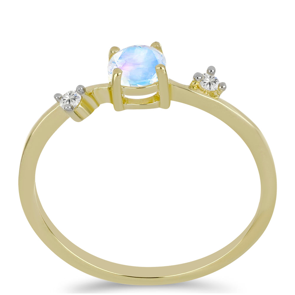 Pozlátený Strieborný Prsteň s Dúhovým Mesačným Kameňom a Bielym Topásom