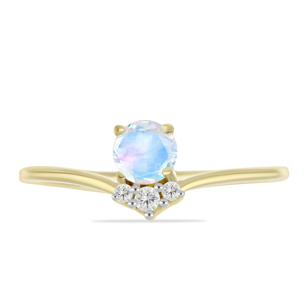 Pozlátený Strieborný Prsteň s Dúhovým Mesačným Kameňom a Bielym Topásom 1 