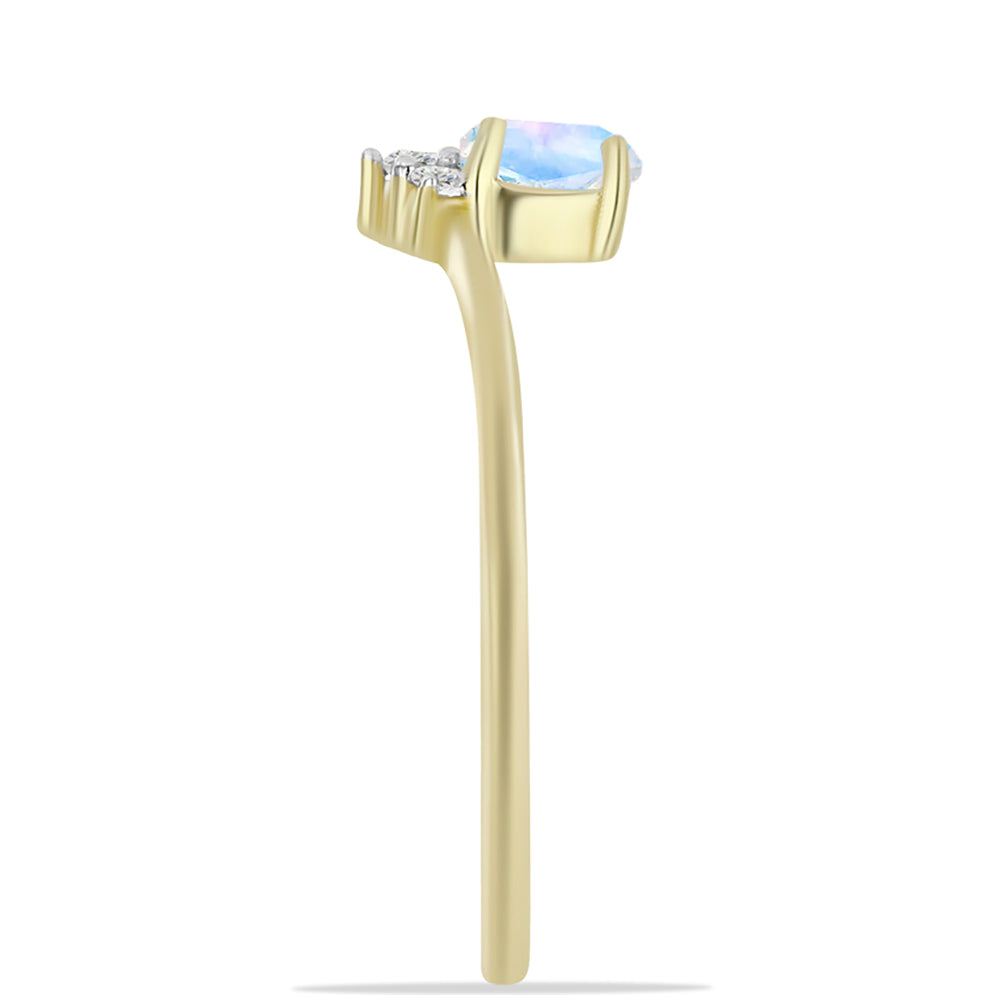 Pozlátený Strieborný Prsteň s Dúhovým Mesačným Kameňom a Bielym Topásom 4 