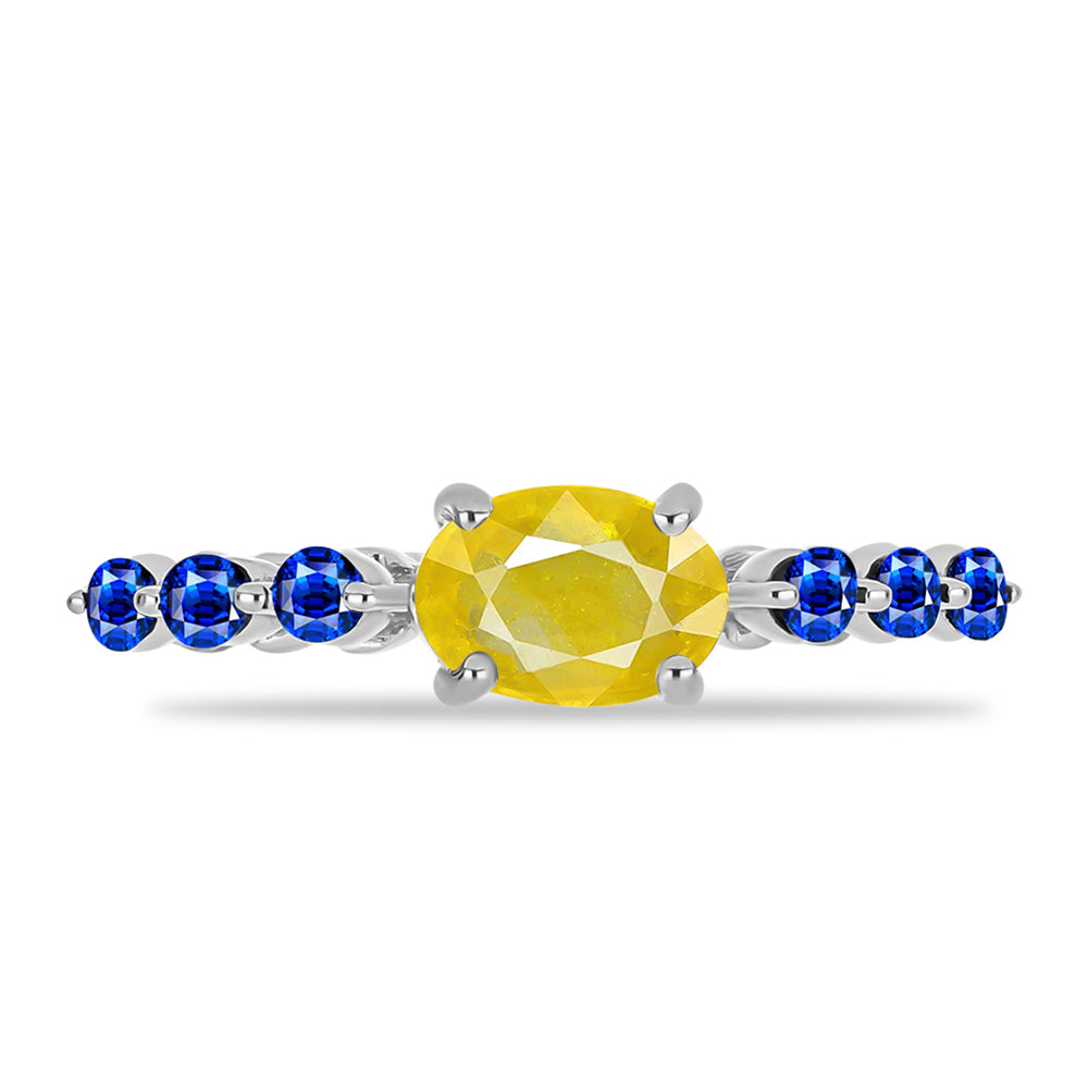 Strieborný Prsteň s so Žltým Zafírom a Austrálskym Modrým Zafírom