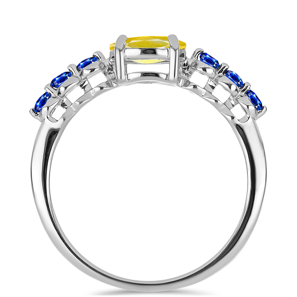 Strieborný Prsteň s so Žltým Zafírom a Austrálskym Modrým Zafírom 2 