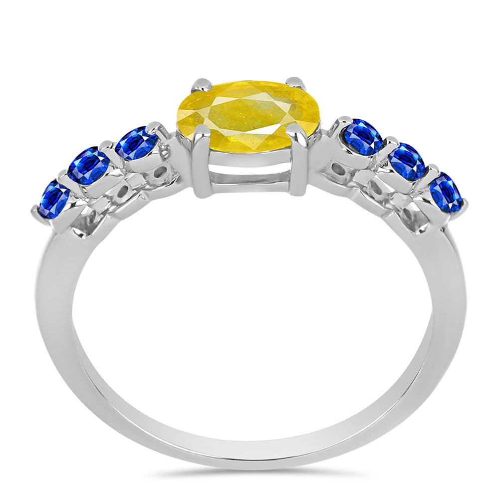 Strieborný Prsteň s so Žltým Zafírom a Austrálskym Modrým Zafírom 3 