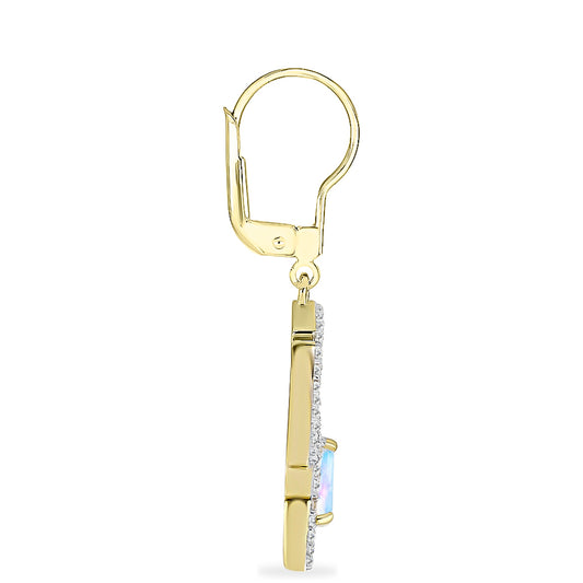 Pozlátené Strieborné Náušnice s Dúhovým Mesačným Kameňom a Bielym Topásom