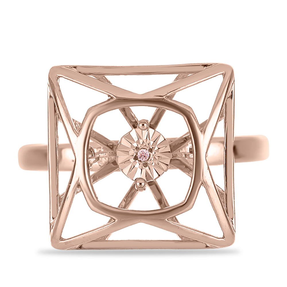 Ružovým Zlatom Pozlátený Strieborný Prsteň s Ružový Tancujúcim Diamantom