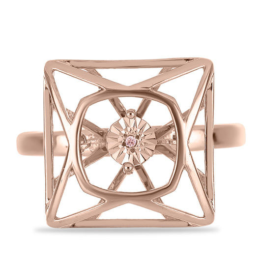 Ružovým Zlatom Pozlátený Strieborný Prsteň s Ružový Tancujúcim Diamantom