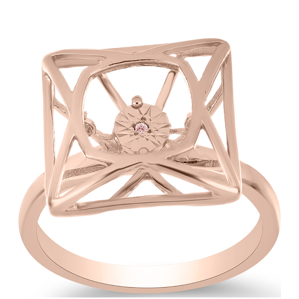 Ružovým Zlatom Pozlátený Strieborný Prsteň s Ružový Tancujúcim Diamantom