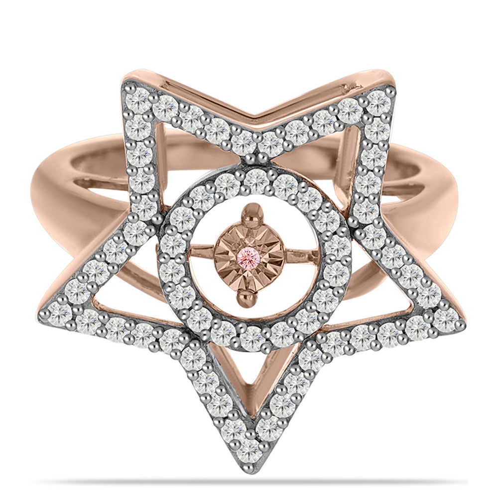 Ružovým Zlatom Pozlátený Strieborný Prsteň s Ružový Tancujúcim Diamantom a Bielym Topásom 1 