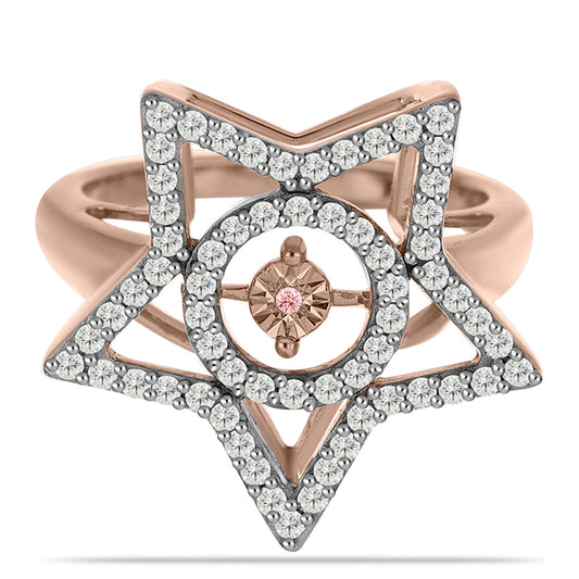 Ružovým Zlatom Pozlátený Strieborný Prsteň s Ružový Tancujúcim Diamantom a Bielym Topásom