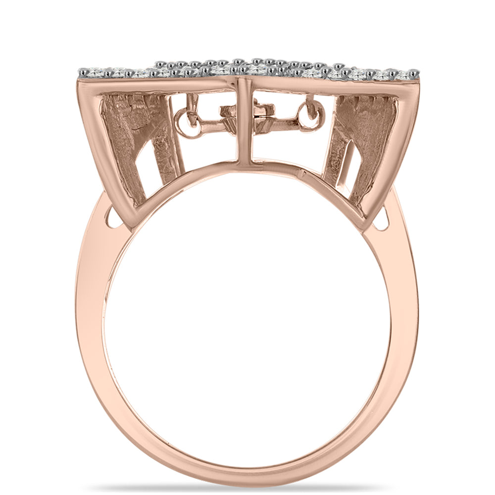 Ružovým Zlatom Pozlátený Strieborný Prsteň s Ružový Tancujúcim Diamantom a Bielym Topásom 2 