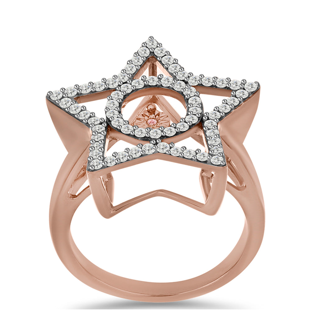 Ružovým Zlatom Pozlátený Strieborný Prsteň s Ružový Tancujúcim Diamantom a Bielym Topásom 3 