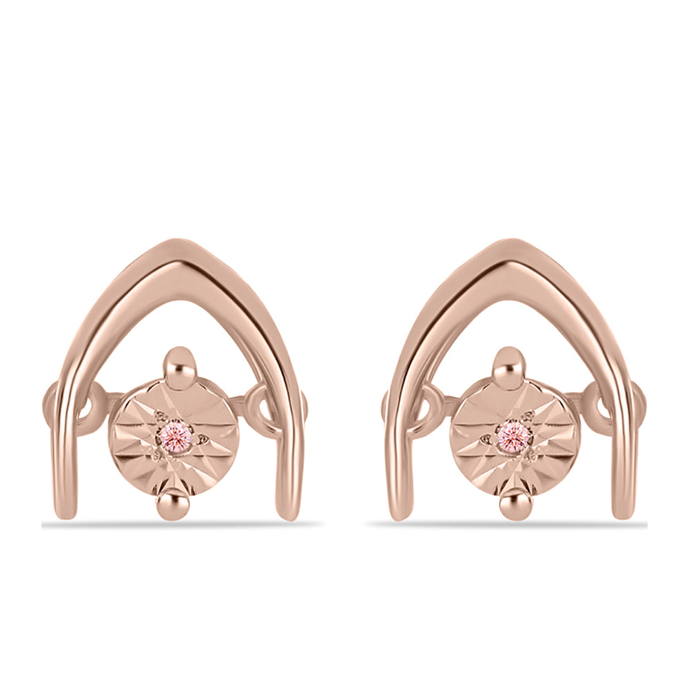 Ružovým Zlatom Pozlátené Strieborné Náušnice s Ružový Tancujúcim Diamantom