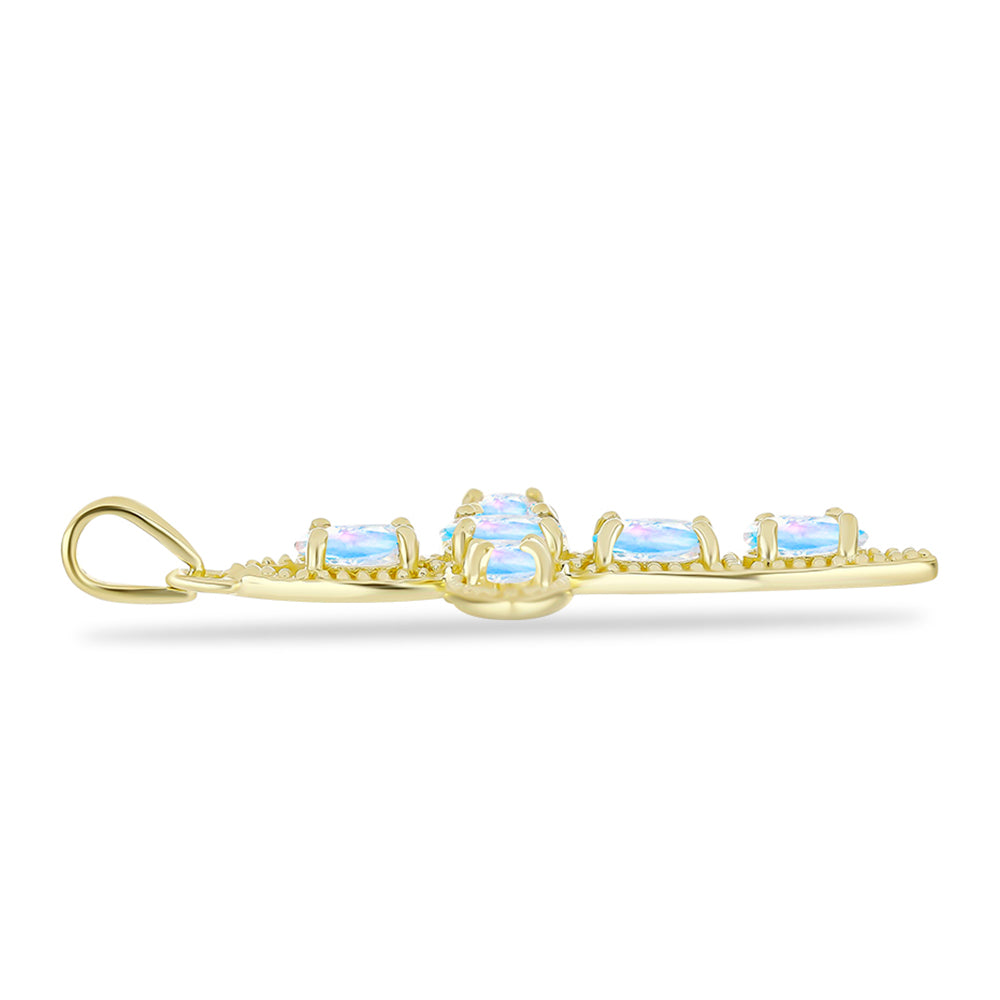 Kríž Pozlátený Strieborný Prívesok s Dúhovým Mesačným Kameňom 2 