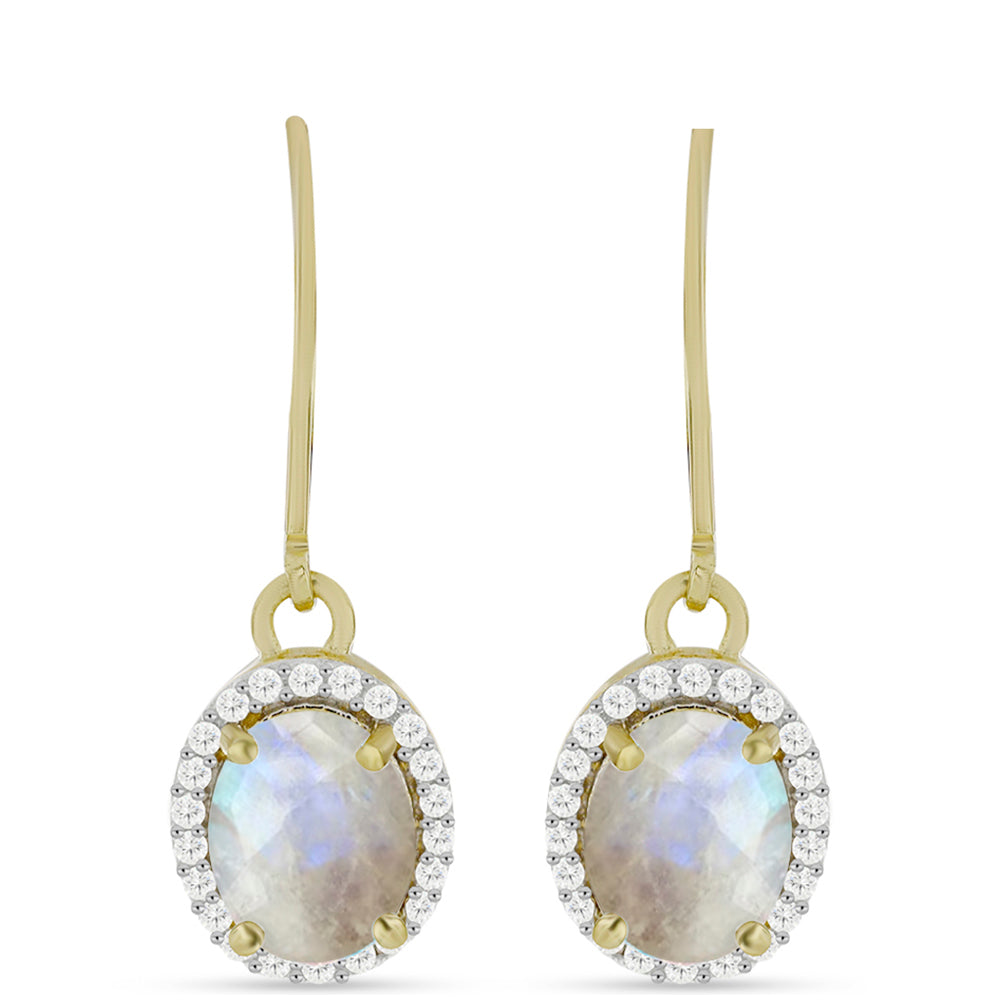 Pozlátené Strieborné Náušnice s Dúhovým Mesačným Kameňom a Bielym Topásom 1 