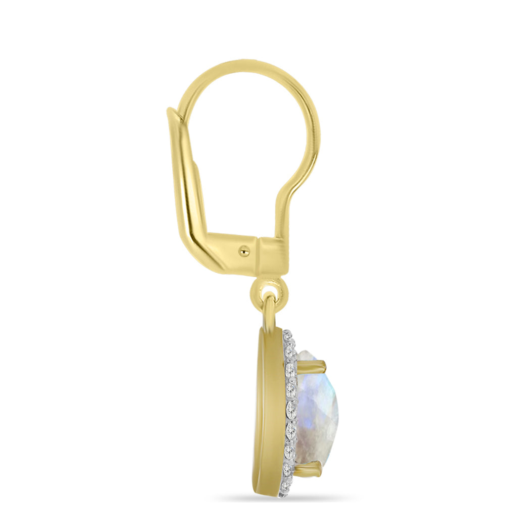 Pozlátené Strieborné Náušnice s Dúhovým Mesačným Kameňom a Bielym Topásom 2 