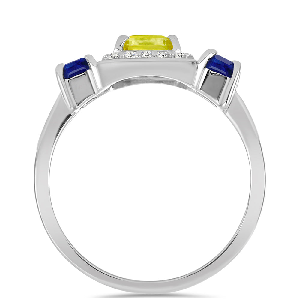 Strieborný Prsteň s so Žltým Zafírom a Austrálskym Modrým Zafírom 2 