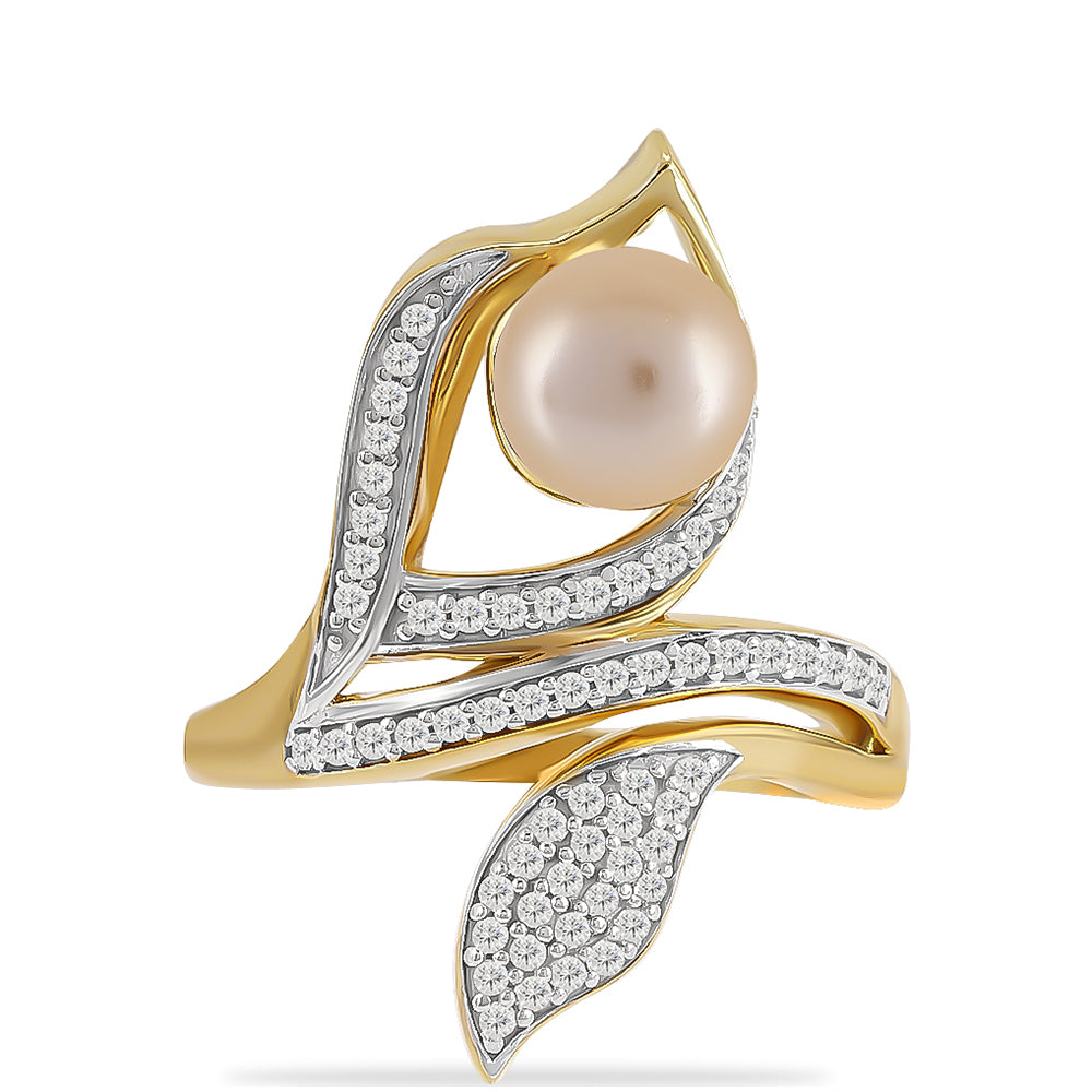 Pozlátený Strieborný Prsteň s so Zlatou Sladkovodnou Perlou a Bielym Topásom