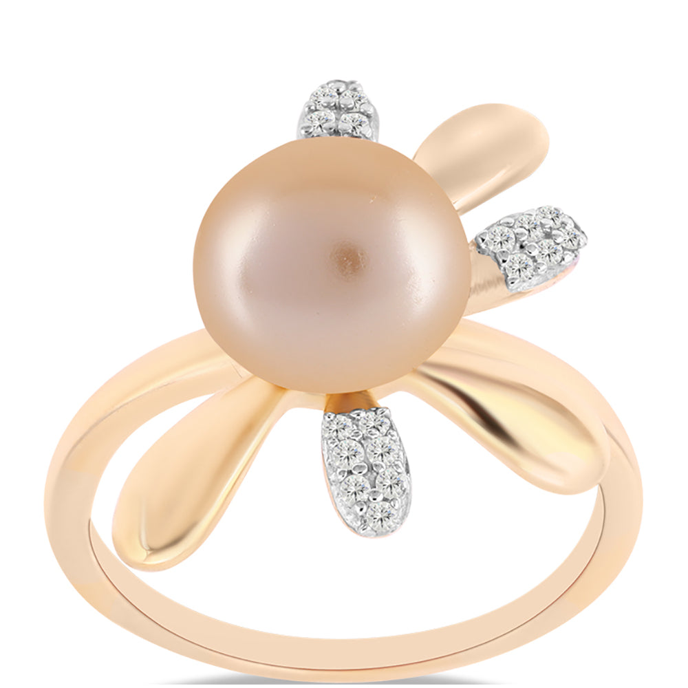 Pozlátený Strieborný Prsteň s so Zlatou Sladkovodnou Perlou a Bielym Topásom