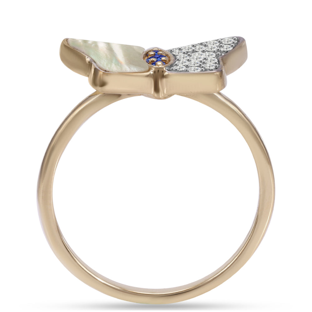 Pozlátený Strieborný Prsteň s AAA Tanzanitom a Lastúrou 2 