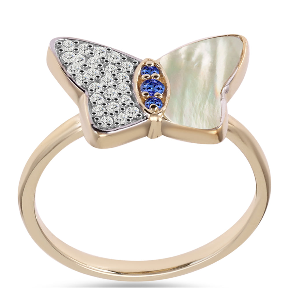 Pozlátený Strieborný Prsteň s AAA Tanzanitom a Lastúrou 3 