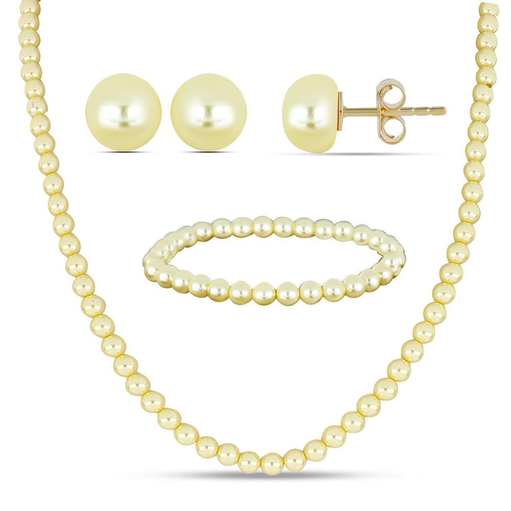 Nugetové Sada s so Zlatou Sladkovodnou Perlou ( Náhrdelník+Náušnice+Náramok )