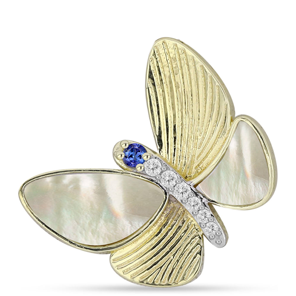 Pozlátený Strieborný Prívesok s AAA Tanzanitom a Lastúrou