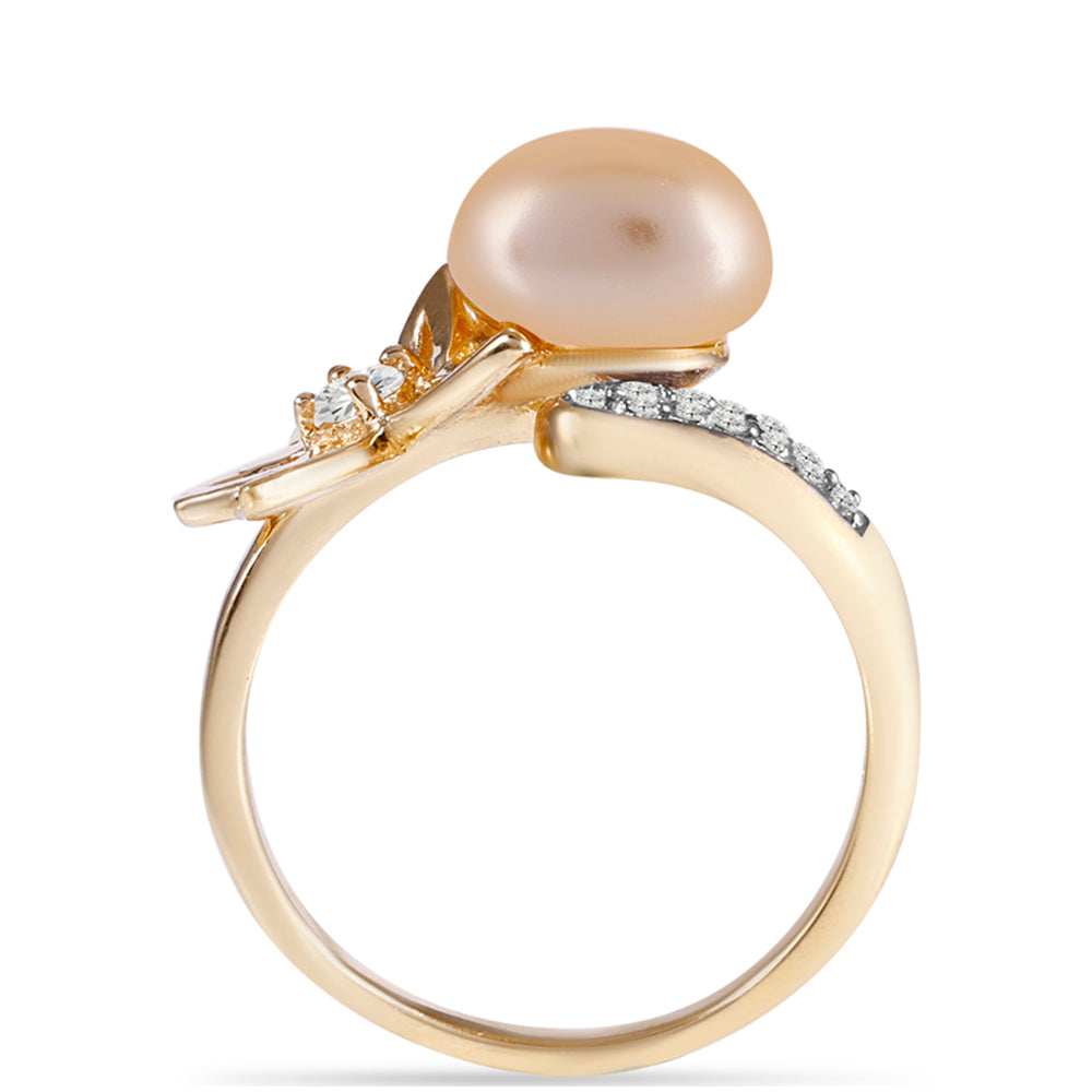Pozlátený Strieborný Prsteň s so Zlatou Sladkovodnou Perlou a Bielym Topásom
