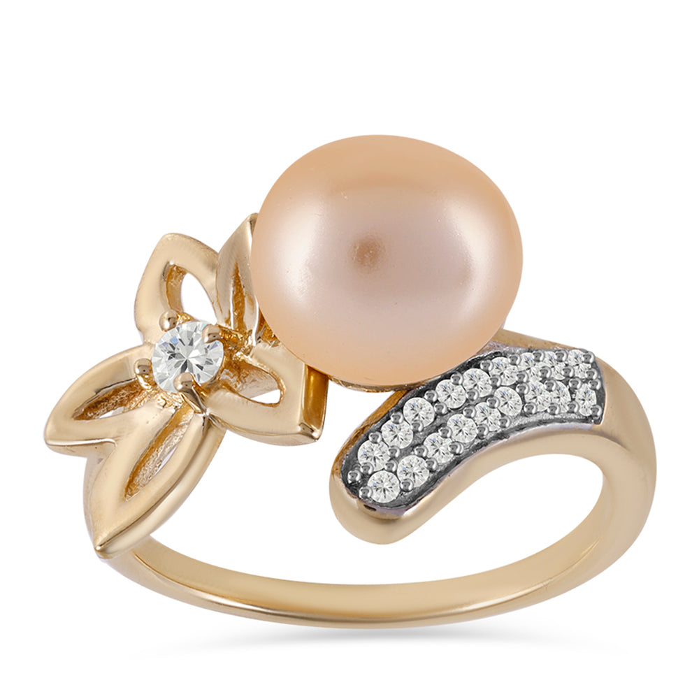 Pozlátený Strieborný Prsteň s so Zlatou Sladkovodnou Perlou a Bielym Topásom 3 