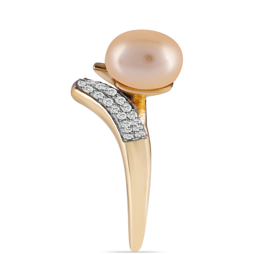 Pozlátený Strieborný Prsteň s so Zlatou Sladkovodnou Perlou a Bielym Topásom 4 
