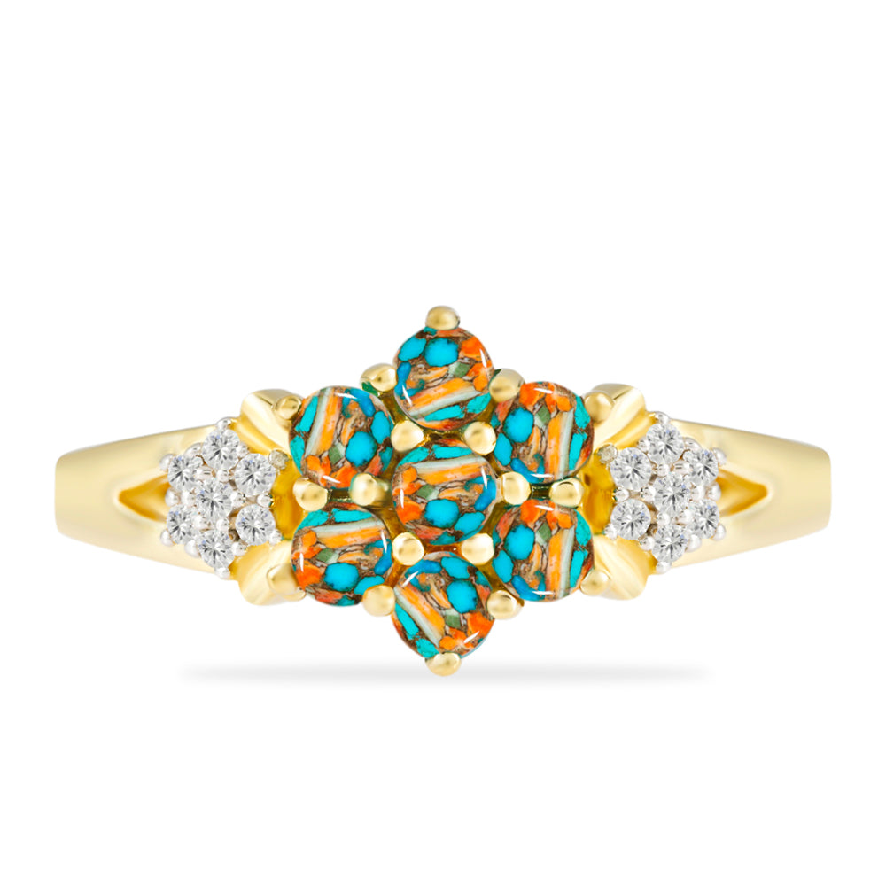 Pozlátený Strieborný Prsteň s Ustricovým Tyrkysom a Bielym Topásom 1 