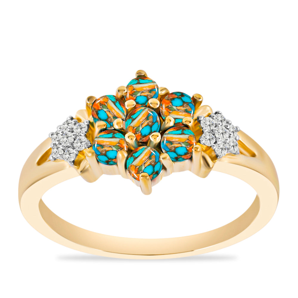 Pozlátený Strieborný Prsteň s Ustricovým Tyrkysom a Bielym Topásom 3 